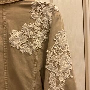 Chicos tan/khaki color with white  lace Embellishment  size2